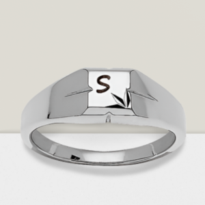Chevalière argent plateau carré strié idéale bague de petit doigt