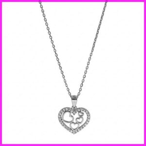 Collier argent rhodié multi coeurs serti oxydes