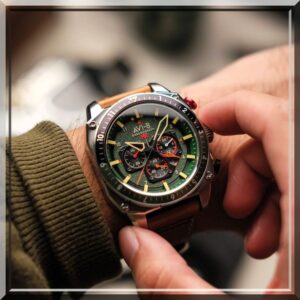 Montre homme avi-8-hawker hunter chronographe fond vert cuir marron-john or & co