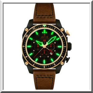 Montre avi-8-chronographe aiguille luminescentesr cuir marron boitier doré-john or & co