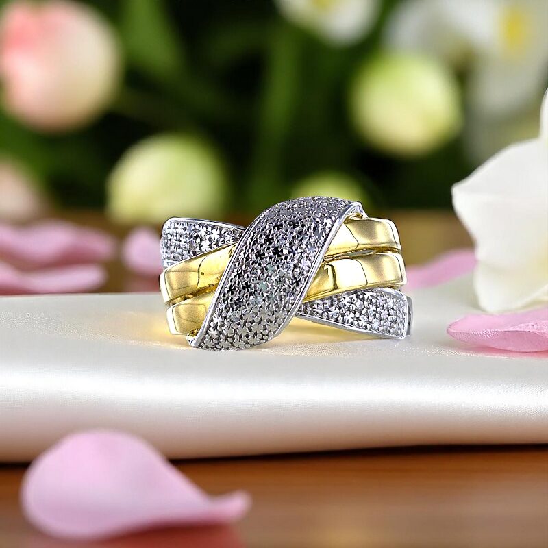 Bague Or 750 - 6g | Large 10 mm | Pavée de Diamants 0.05ct – Élégance & Éclat.