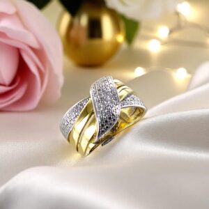 Bague or jaune diamants large 10mm du volume sur vos doigts