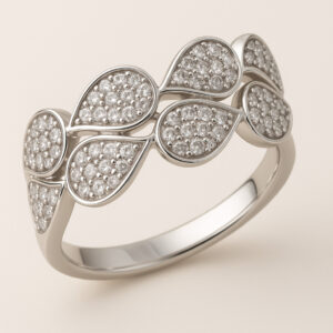 bague feuille or gris 750 pavage oxydes largeur 6mm cadeau idéale à l'être aimée