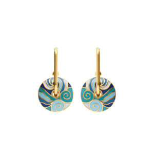 Boucles d'oreilles Stella Mia en forme de donut, acier doré et résine bleue profonde, fermeture tige, un bijou rond et gourmand aux reflets de mer