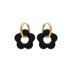 Créoles acier doré 15 mm articulées fleur résine
