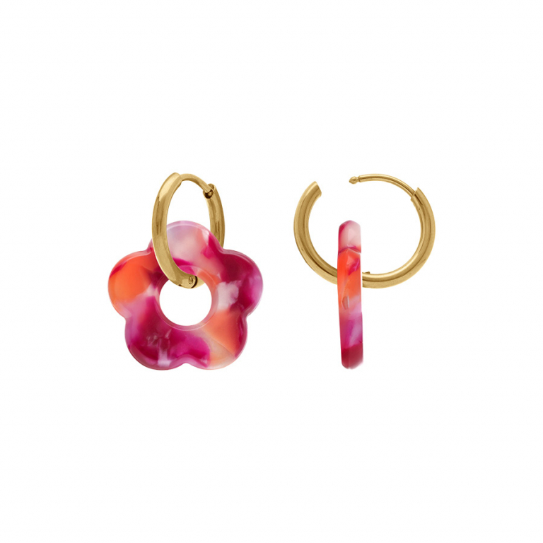 Créole acier doré 15 mm articulée fleur résine effet nuancé – Image 6