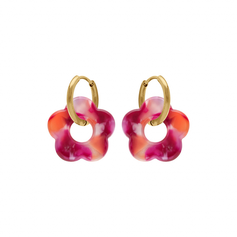 Créole acier doré 15 mm articulée fleur résine effet nuancé – Image 7