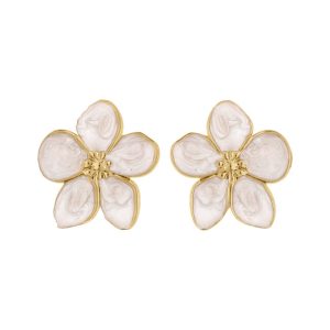 Boucles d'oreilles fleur acier doré Stella Mia nacré blanc