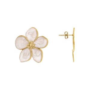 Boucles d'oreilles fleur Stella Mia nacre blanche, à associer au collier, au bracelet et à la bague de la même collection, idée cadeau pour femme