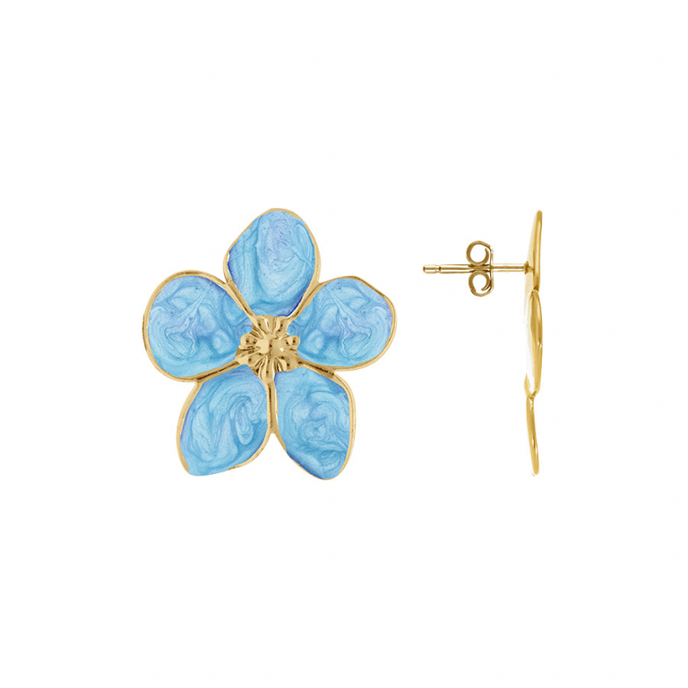 Boucles d'oreilles fleur acier doré Stella Mia nacré bleu ciel – Image 2