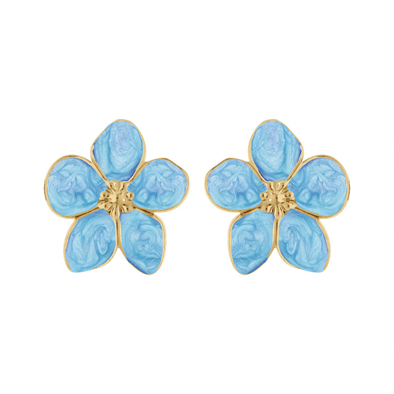 Boucles d'oreilles fleur acier doré Stella Mia nacré bleu ciel