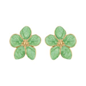 Boucles d'oreilles fleur acier doré Stella Mia nacré vert