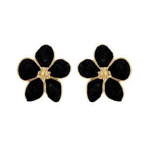 Boucles d'oreilles fleur acier doré Stella Mia nacré noir