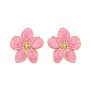 Boucles d'oreilles fleur acier doré Stella Mia nacré rose