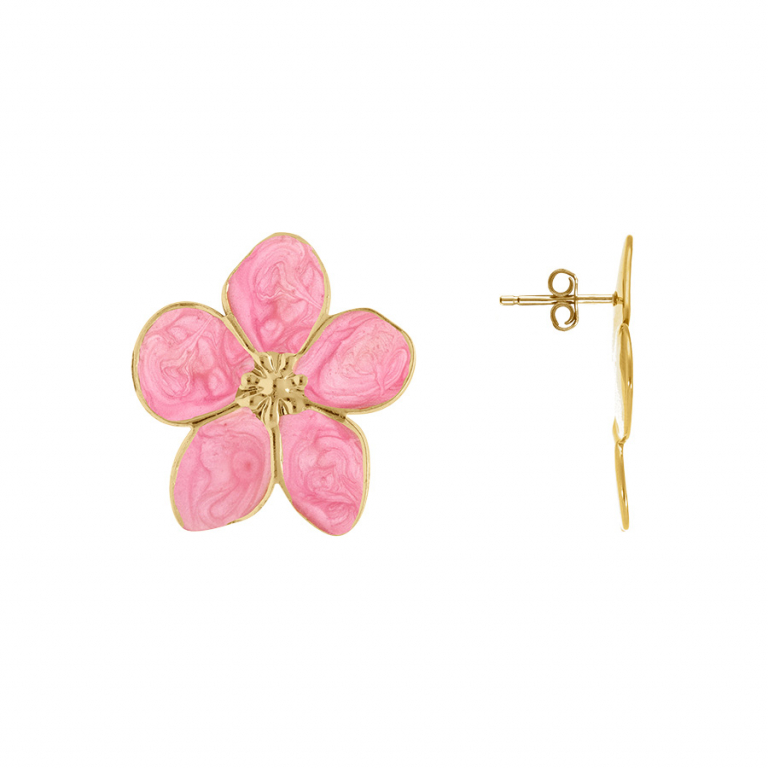 Boucles d'oreilles fleur acier doré Stella Mia nacré rose – Image 2