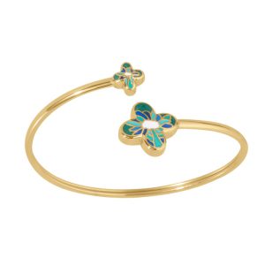 Bracelet stella Mia acier doré rigide fleur résine bleu vert