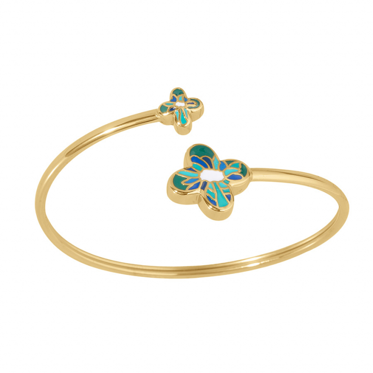 Bracelet stella Mia acier doré rigide fleur résine bleu vert
