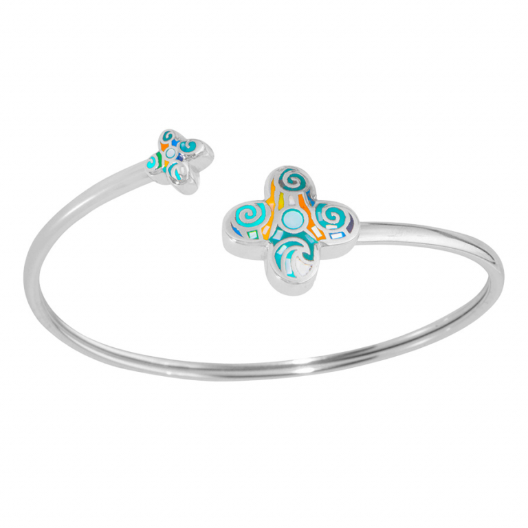 Bracelet stella Mia acier rigide fleur résine multi-couleur