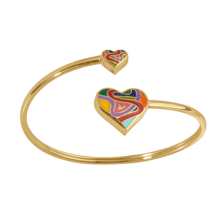 Bracelet stella Mia acier doré rigide coeurs multi-couleur
