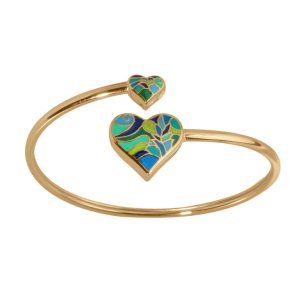 Bracelet stella Mia acier doré rigide coeurs bleu vert