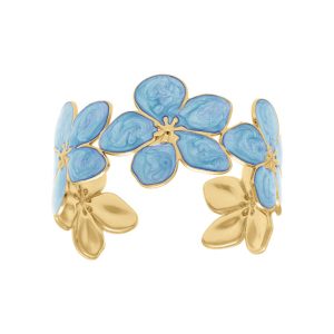 Bracelet motif fleur acier doré nacré bleu ciel