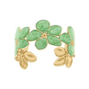 Bracelet motif fleur acier doré nacré vert