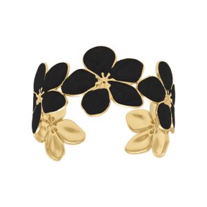 Bracelet motif fleur acier doré nacré noir