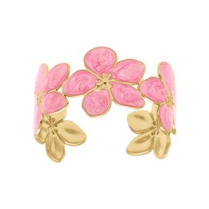 Bracelet motif fleur acier doré nacré rose