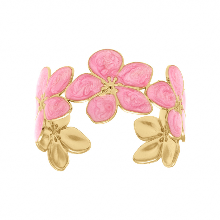 Bracelet motif fleur acier doré nacré rose