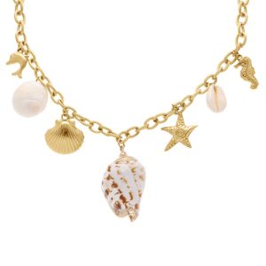 Collier acier doré pampilles coquillages