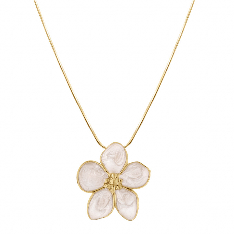 Collier motif fleur acier doré nacré blanc – Image 2
