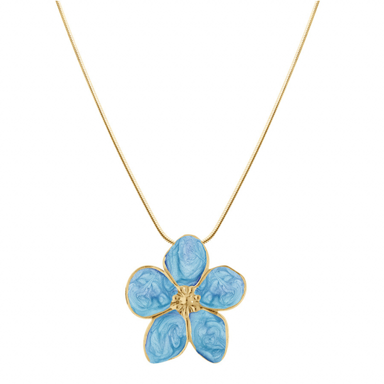 Collier motif fleur acier doré nacré bleu ciel – Image 2