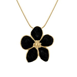 Collier motif fleur acier doré nacré noir
