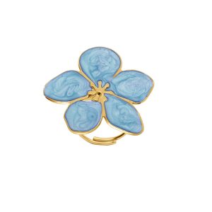 Bague motif fleur acier doré nacré bleu ciel