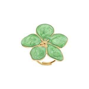Bague motif fleur acier doré nacré vert